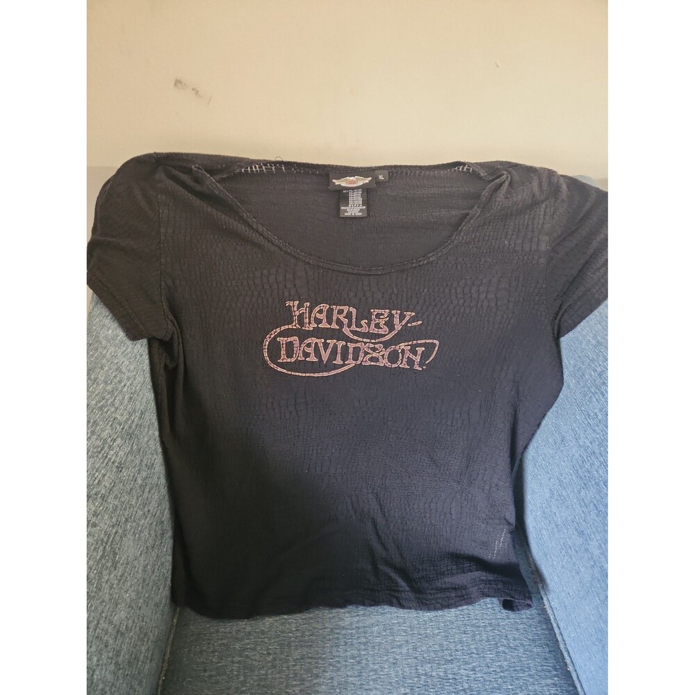 Harley Davidson Women's Black Textured Pattern Shortsleeve T-Shirt Size XL